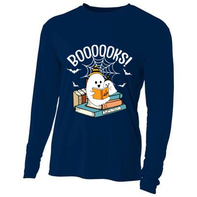 Booooks Ghost Read Books Halloween Funny Cooling Performance Long Sleeve Crew