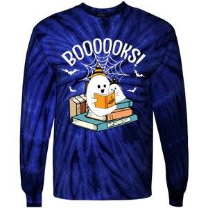 Booooks Ghost Read Books Halloween Funny Tie-Dye Long Sleeve Shirt