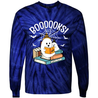 Booooks Ghost Read Books Halloween Funny Tie-Dye Long Sleeve Shirt