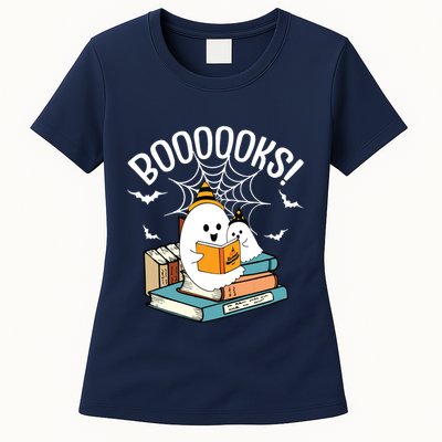 Booooks Ghost Read Books Halloween Funny Womens T-Shirt
