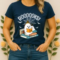 Booooks Ghost Read Books Halloween Funny Womens T-Shirt