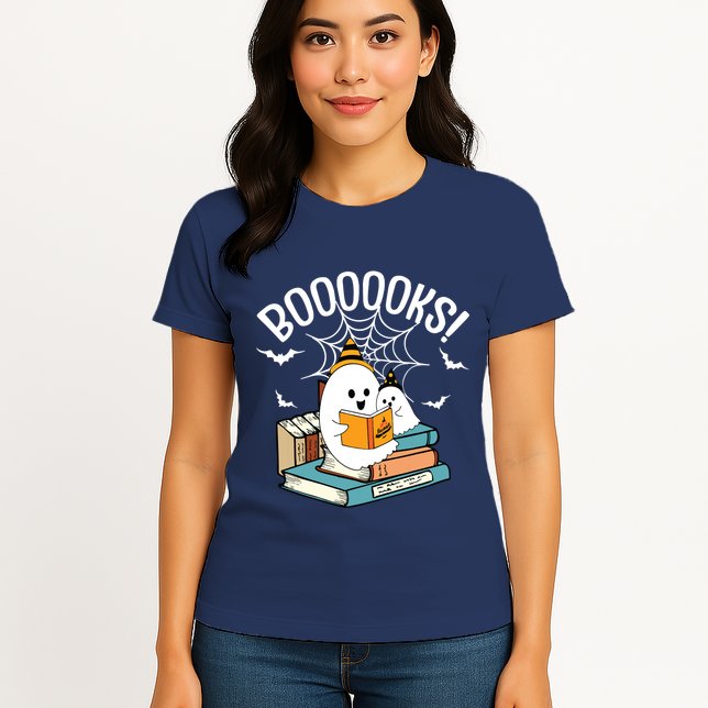 Booooks Ghost Read Books Halloween Funny Womens T-Shirt