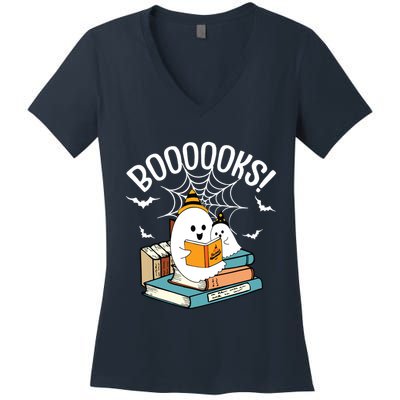 Booooks Ghost Read Books Halloween Funny Women's V-Neck T-Shirt