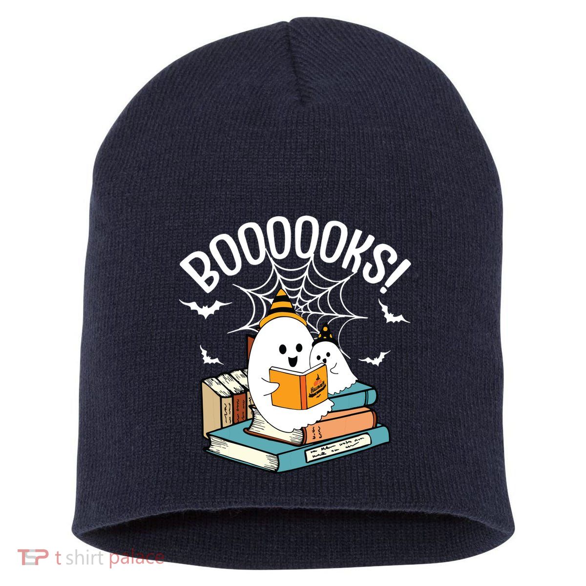 Booooks Ghost Read Books Halloween Funny Short Acrylic Beanie