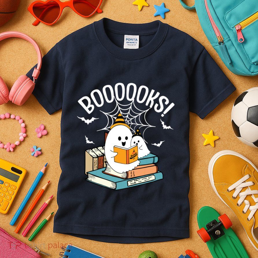 Booooks Ghost Read Books Halloween Funny Kids T-Shirt