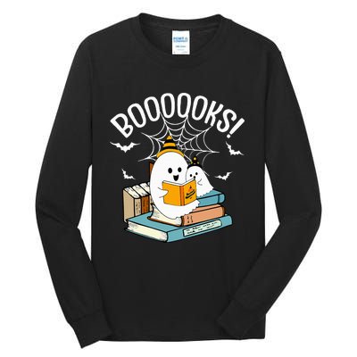 Booooks Ghost Read Books Halloween Funny Tall Long Sleeve T-Shirt