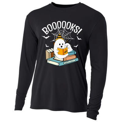 Booooks Ghost Read Books Halloween Funny Cooling Performance Long Sleeve Crew