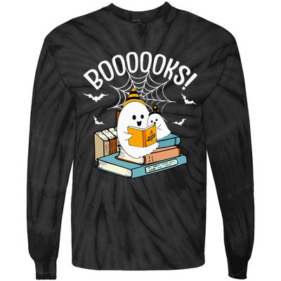 Booooks Ghost Read Books Halloween Funny Tie-Dye Long Sleeve Shirt