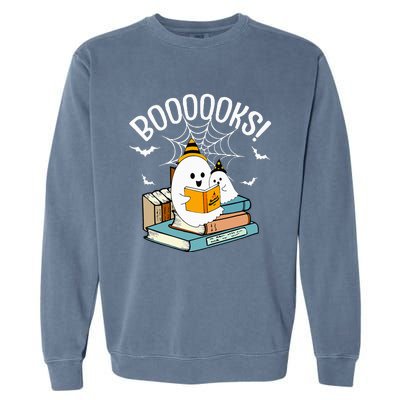 Booooks Ghost Read Books Halloween Funny Garment-Dyed Sweatshirt