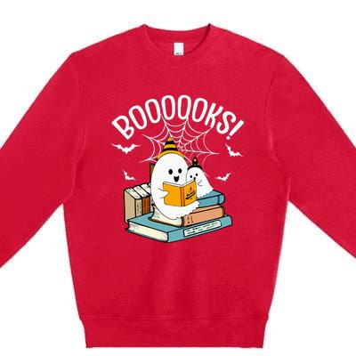 Booooks Ghost Read Books Halloween Funny Premium Crewneck Sweatshirt