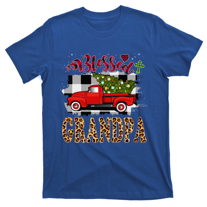 Blessed Grandpa Red Truck Plaid Xmas Tree Family Christmas Gift T-Shirt