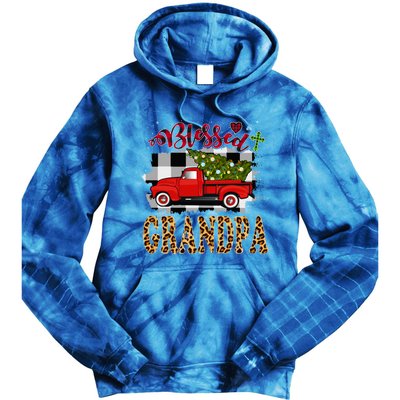 Blessed Grandpa Red Truck Plaid Xmas Tree Family Christmas Gift Tie Dye Hoodie