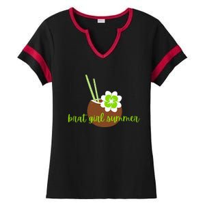 Brat Girl Summer Kamala Is Brat Lime Green Coconut Tree 24 Ladies Halftime Notch Neck Tee