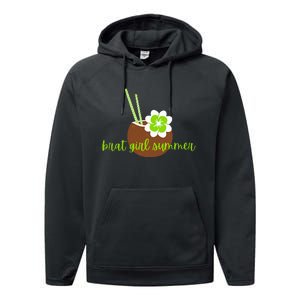 Brat Girl Summer Kamala Is Brat Lime Green Coconut Tree 24 Performance Fleece Hoodie