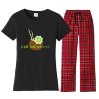 Brat Girl Summer Kamala Is Brat Lime Green Coconut Tree 24 Women's Flannel Pajama Set