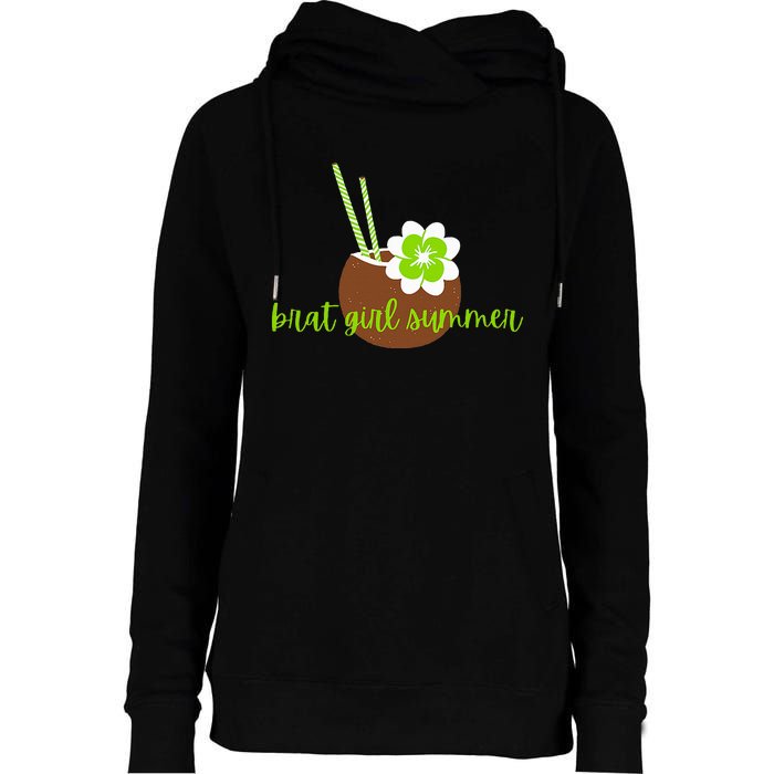 Brat Girl Summer Kamala Is Brat Lime Green Coconut Tree 24 Womens Funnel Neck Pullover Hood