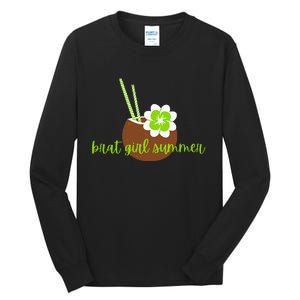 Brat Girl Summer Kamala Is Brat Lime Green Coconut Tree 24 Tall Long Sleeve T-Shirt