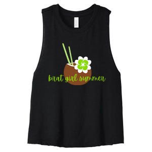 Brat Girl Summer Kamala Is Brat Lime Green Coconut Tree 24 Women's Racerback Cropped Tank