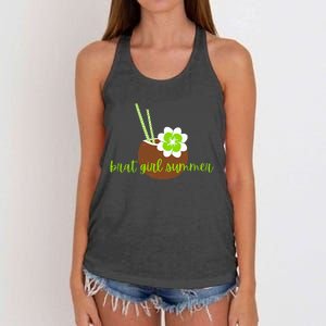 Brat Girl Summer Kamala Is Brat Lime Green Coconut Tree 24 Women's Knotted Racerback Tank