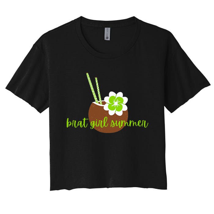 Brat Girl Summer Kamala Is Brat Lime Green Coconut Tree 24 Women's Crop Top Tee