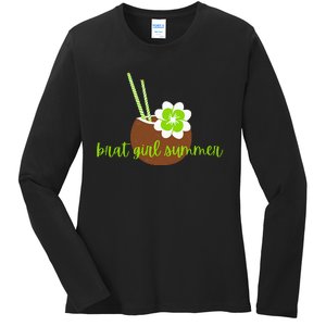 Brat Girl Summer Kamala Is Brat Lime Green Coconut Tree 24 Ladies Long Sleeve Shirt