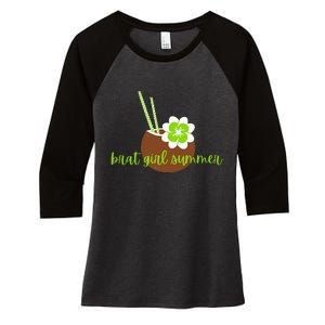 Brat Girl Summer Kamala Is Brat Lime Green Coconut Tree 24 Women's Tri-Blend 3/4-Sleeve Raglan Shirt