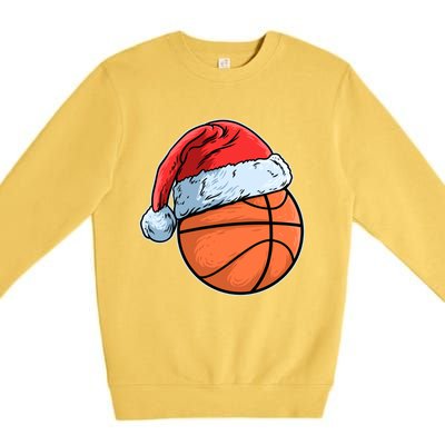 Basket Game Sports Baller Santa Claus Hat Basketball Gift Premium Crewneck Sweatshirt