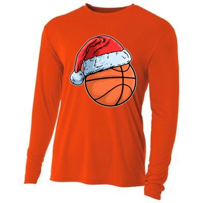 Basket Game Sports Baller Santa Claus Hat Basketball Gift Cooling Performance Long Sleeve Crew