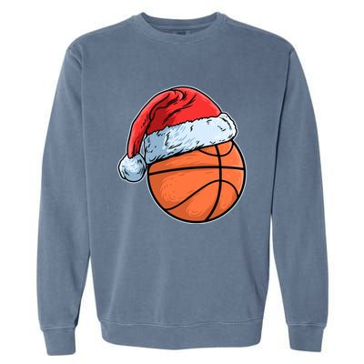 Basket Game Sports Baller Santa Claus Hat Basketball Gift Garment-Dyed Sweatshirt