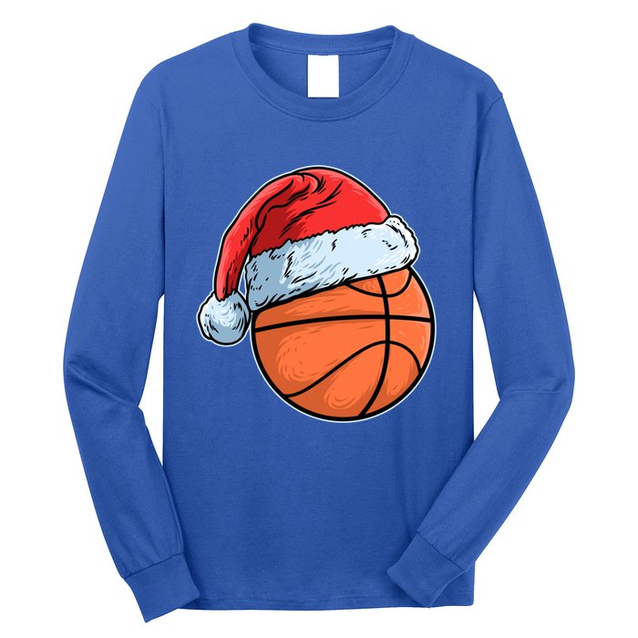 Basket Game Sports Baller Santa Claus Hat Basketball Gift Long Sleeve Shirt