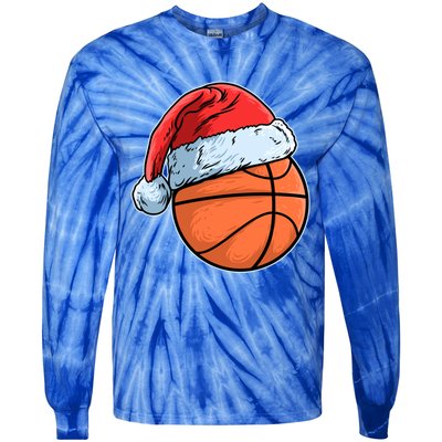 Basket Game Sports Baller Santa Claus Hat Basketball Gift Tie-Dye Long Sleeve Shirt