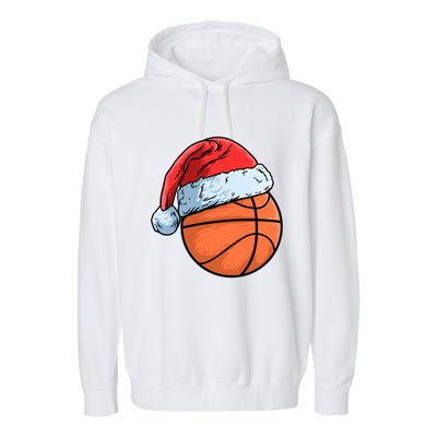 Basket Game Sports Baller Santa Claus Hat Basketball Gift Garment-Dyed Fleece Hoodie