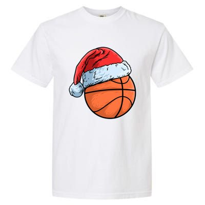 Basket Game Sports Baller Santa Claus Hat Basketball Gift Garment-Dyed Heavyweight T-Shirt