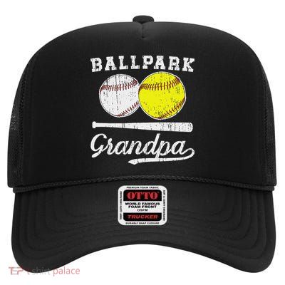 Ballpark Grandpa Softball Baseball Grandpa Of Ballers High Crown Mesh Back Trucker Hat