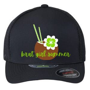 Brat Girl Summer Kamala Is Brat Lime Green Coconut Tree 24 Flexfit Unipanel Trucker Cap