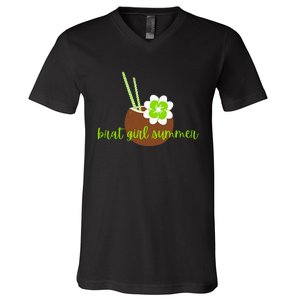 Brat Girl Summer Kamala Is Brat Lime Green Coconut Tree 24 V-Neck T-Shirt