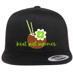 Brat Girl Summer Kamala Is Brat Lime Green Coconut Tree 24 Flat Bill Trucker Hat