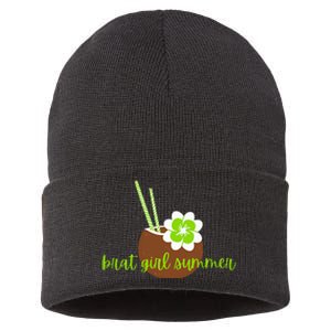 Brat Girl Summer Kamala Is Brat Lime Green Coconut Tree 24 Sustainable Knit Beanie