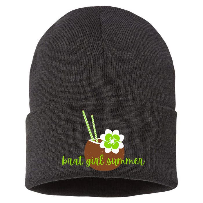 Brat Girl Summer Kamala Is Brat Lime Green Coconut Tree 24 Sustainable Knit Beanie