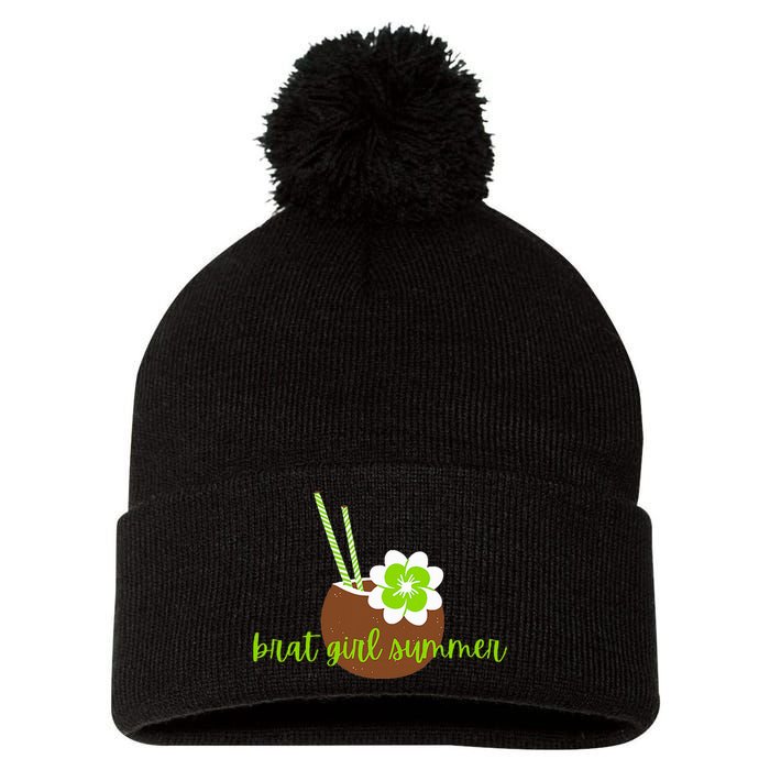 Brat Girl Summer Kamala Is Brat Lime Green Coconut Tree 24 Pom Pom 12in Knit Beanie