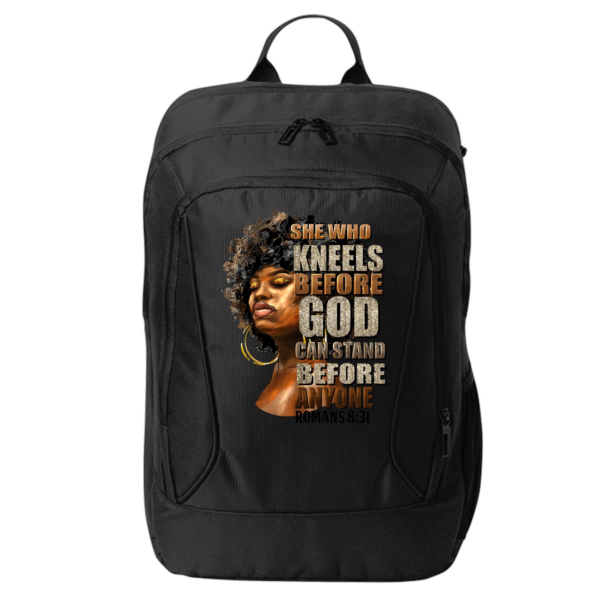 Black Girl She Who Kneels Before God Christian Afro City Backpack