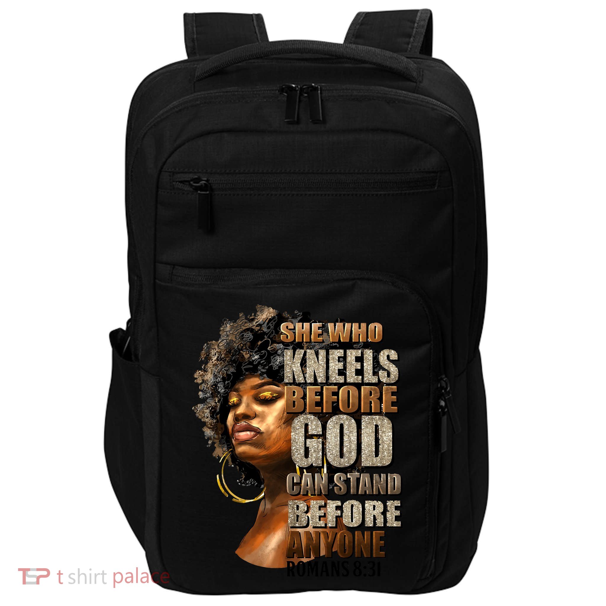 Black Girl She Who Kneels Before God Christian Afro Impact Tech Backpack