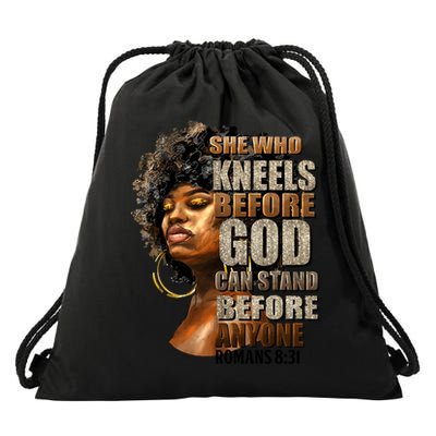 Black Girl She Who Kneels Before God Christian Afro Drawstring Bag