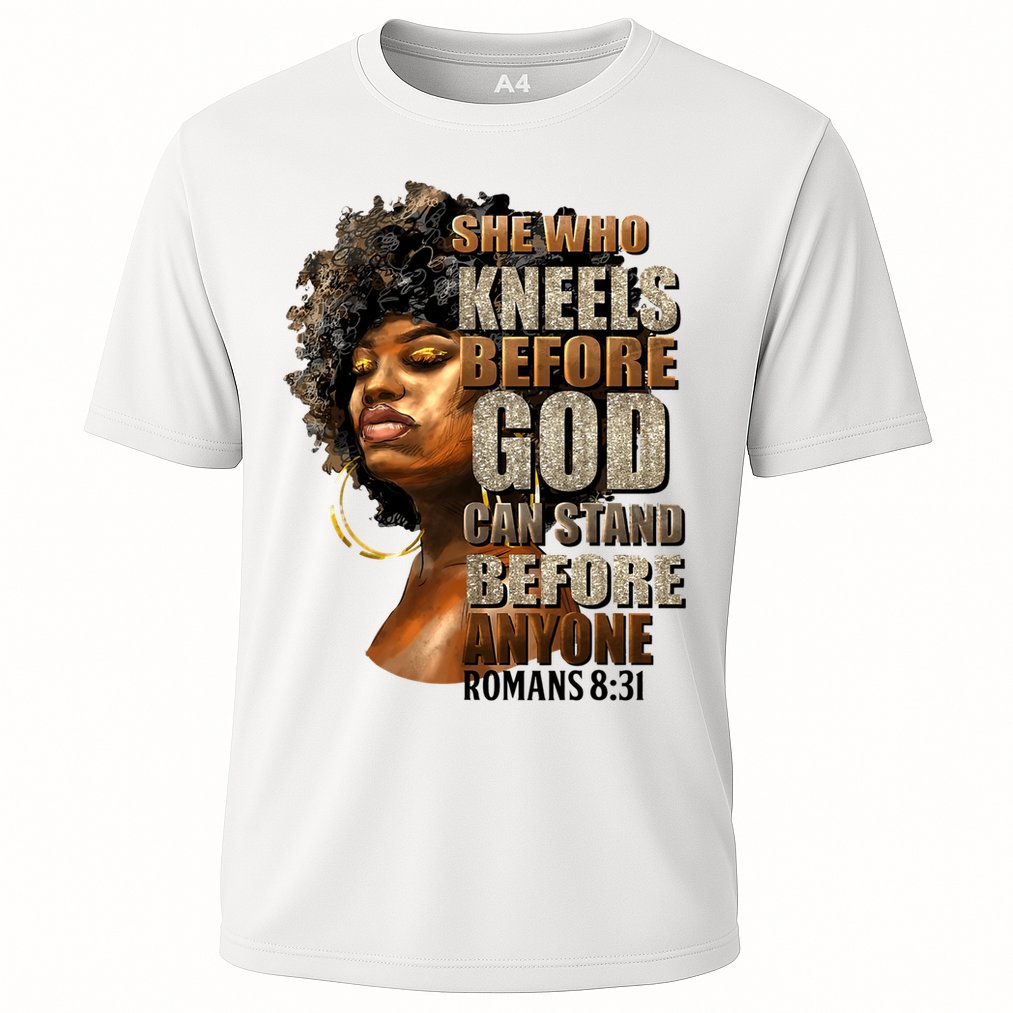 Black Girl She Who Kneels Before God Christian Afro Cooling Performance Crew T-Shirt