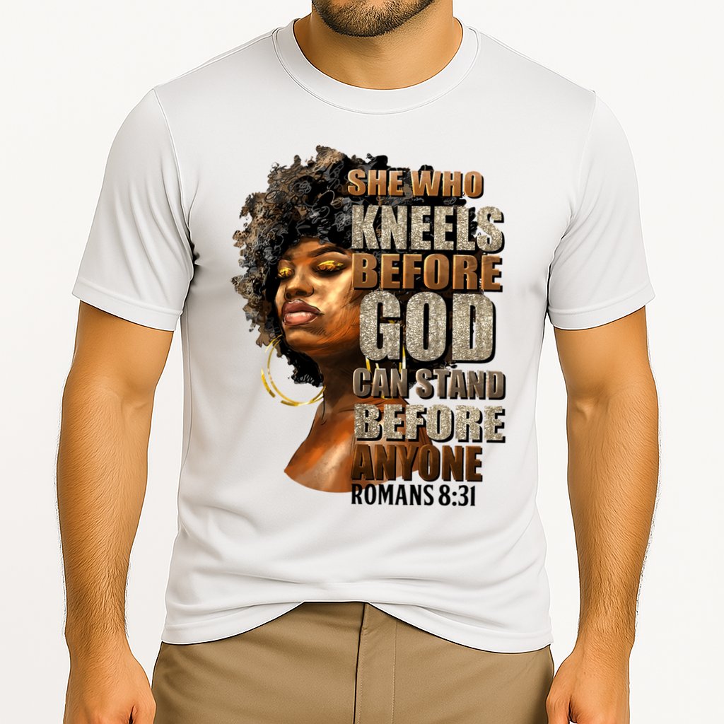 Black Girl She Who Kneels Before God Christian Afro Cooling Performance Crew T-Shirt