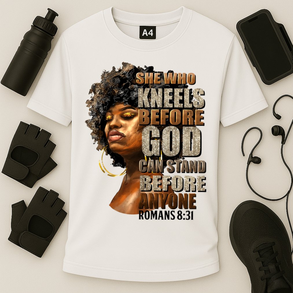 Black Girl She Who Kneels Before God Christian Afro Cooling Performance Crew T-Shirt