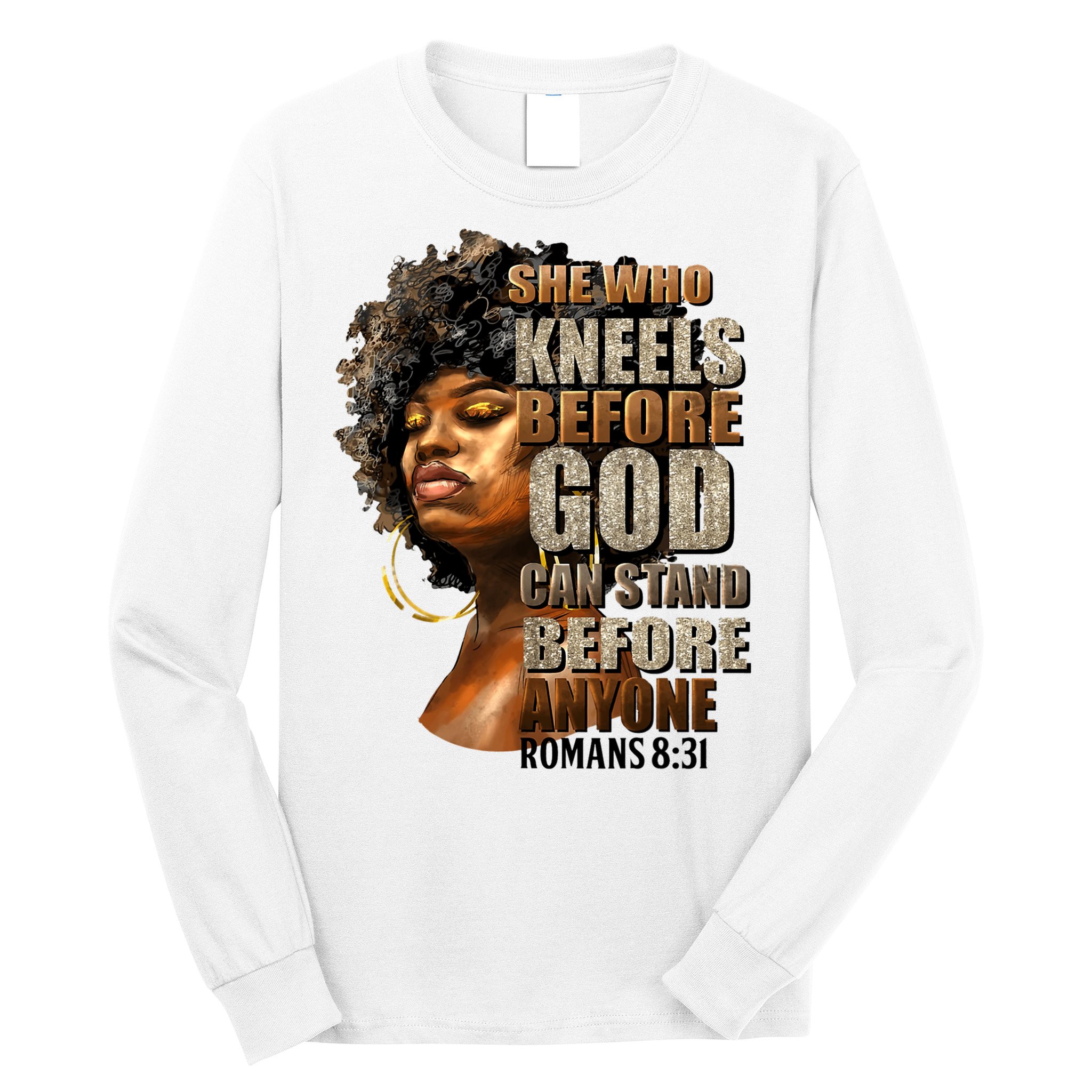Black Girl She Who Kneels Before God Christian Afro Long Sleeve Shirt