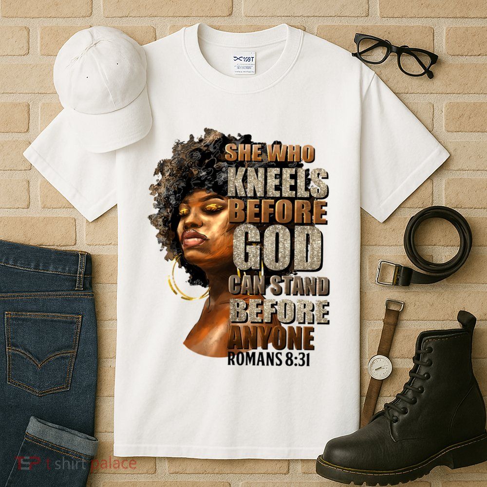 Black Girl She Who Kneels Before God Christian Afro Tall T-Shirt