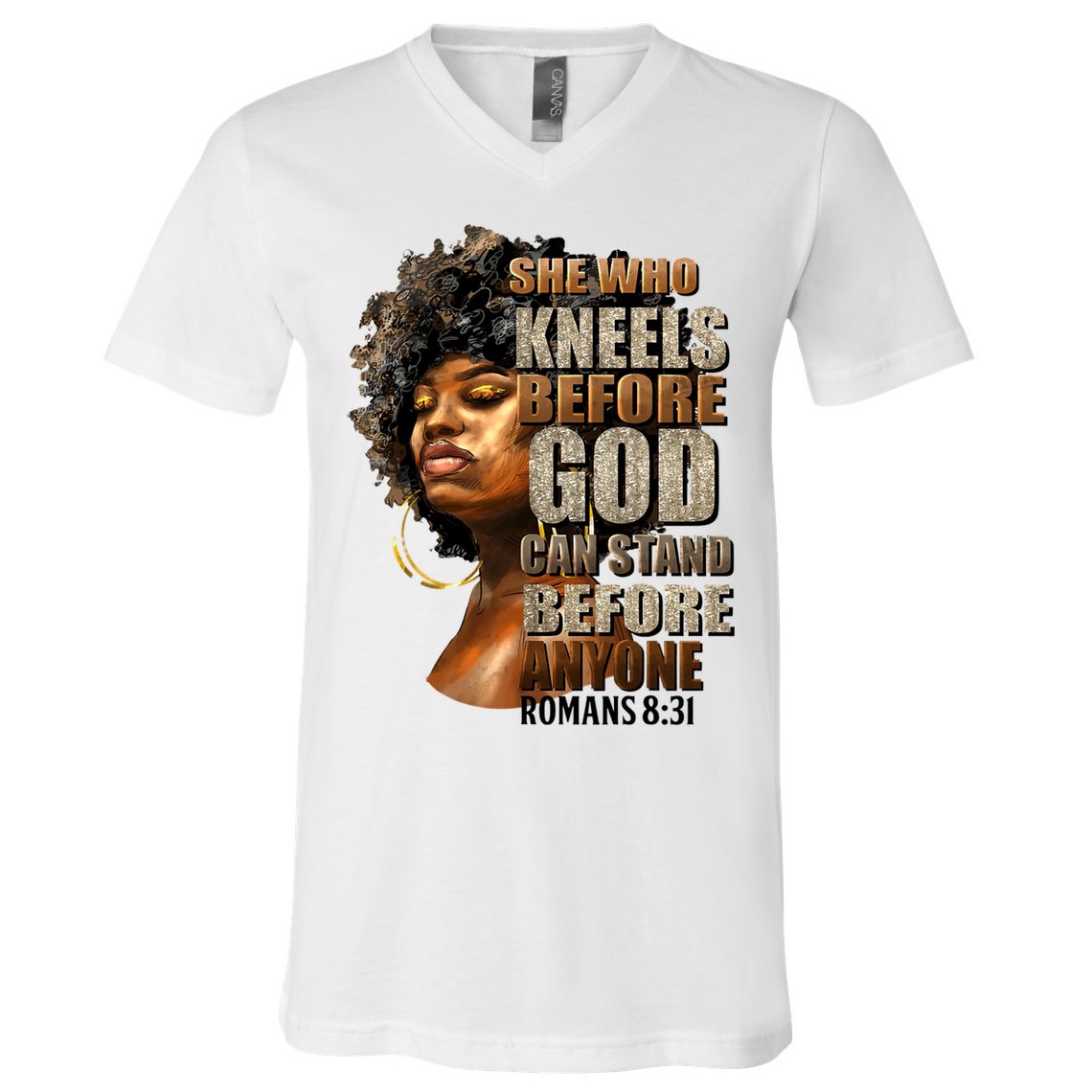 Black Girl She Who Kneels Before God Christian Afro V-Neck T-Shirt