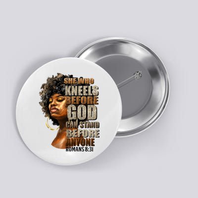 Black Girl She Who Kneels Before God Christian Afro Button